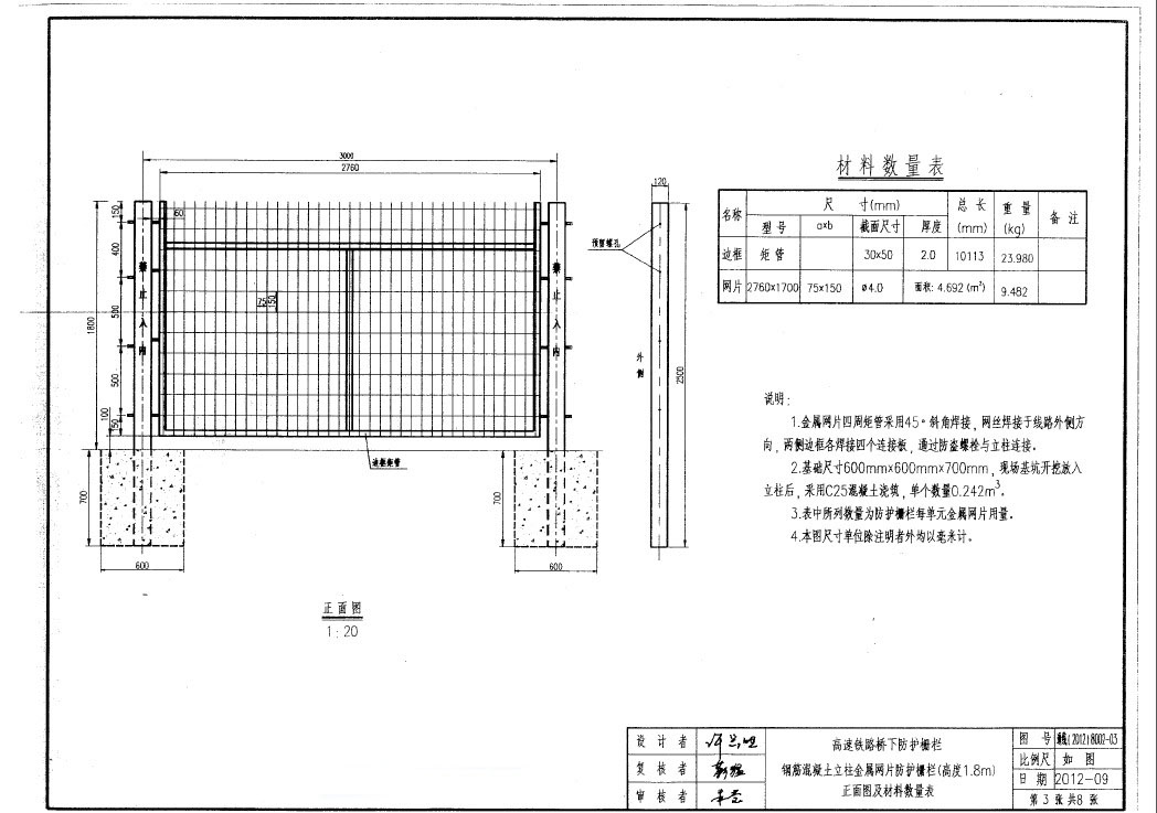 高速铁路桥下防护栅栏通线（2012）8002）图纸